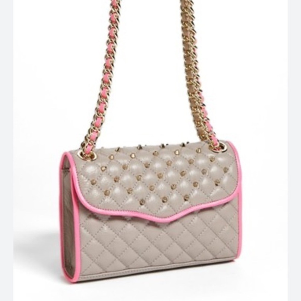 Rebecca Minkoff Affair Mini Studded Convertible Crossbody Bag Grey Neon Pink